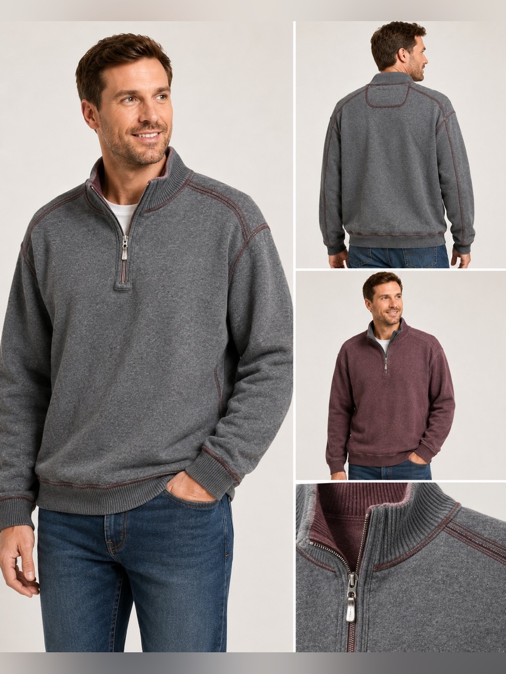 Tommy Bahama 1/4 Zip Burgundy / Gray Textured Pullover Shirt Men's Size M/L